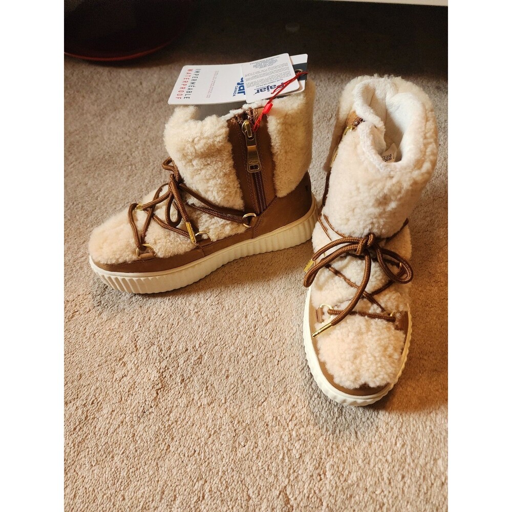 Pajar Canada Ceria In Church Brown/Cream 6-6.5 Waterproof Shearling Snow Boots